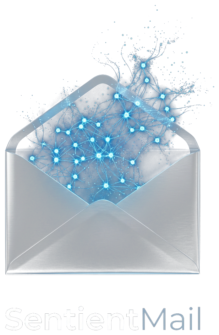 A silver envelope with a neural network emerging from it